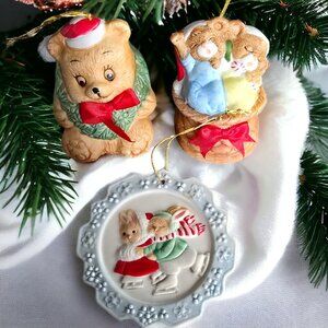 VINTAGE 1980's JASCO ( 3 ) Hand Painted Bisque Bell Ornaments Shelf Sitters